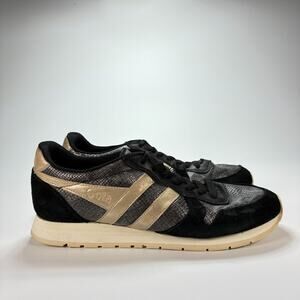 Gola Daytona Lizard Black Gold Trainers Shoes Sneakers CLB204 Women's Size 10